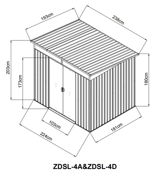 Zahradní domek BestBerg ZDSL-4A / 4,6 m² / 238 x 194 x 202 cm / šedá