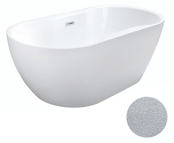 Besco Akrylátová volně stojící vana Navia Glam S 140x75 (150x80, 160x80) Barva: Bílá/stříbrná, Rozměry (cm): 150x80, Typ a barva výpustě: Click-Clack s přepadem, černá