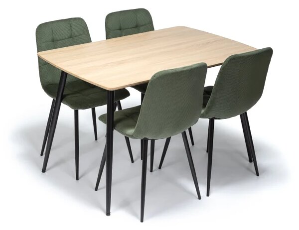 Jídelní stůl CERAMON 120 natural + 4 ks jídelní židle ARIA zelená