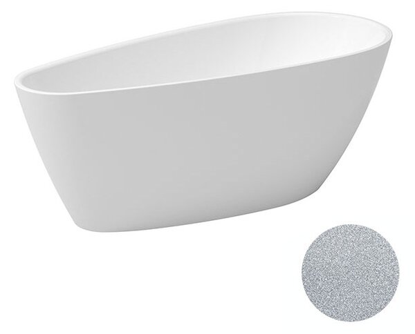 Besco Akrylátová volně stojící vana Goya A-line Glam S 160x73 (170x80) Barva: Bílá/stříbrná, Rozměry (cm): 160x73, Typ a barva výpustě: Click-Clack s přepadem, černá
