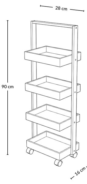 Úzký bambusový regál se 4 košíky VINK, 90 cm