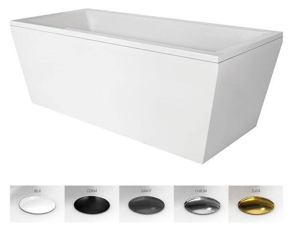 Besco Volně stojící vana ze sanitárního kompozitu Vera CC/BP 180x80, bez přepadu Rozměry (cm): 180x80, Typ a barva výpustě: Alcaplast Click-Clack s horním čištěním, černá mat