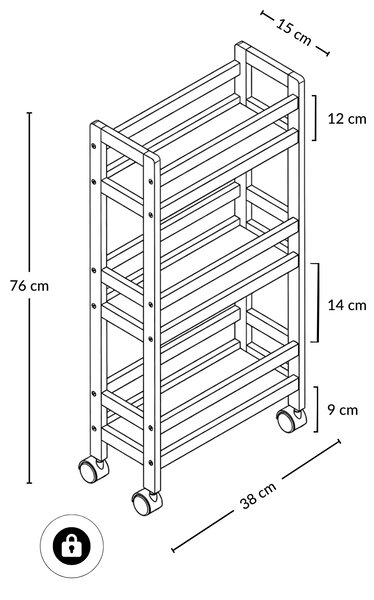 Pojízdný koupelnový regál, 3 police, 76 cm, KLUK