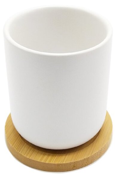 Kameninový hrnek Bredemeijer Umea, bílý, bambusový podšálek, minimalistický, 200 ml