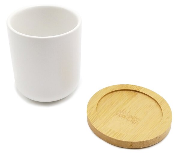Kameninový hrnek Bredemeijer Umea, bílý, bambusový podšálek, minimalistický, 200 ml