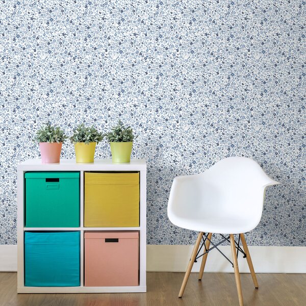 Modro-bílá květinová vliesová tapeta na zeď, MG56668, Mika, ICH Wallcoverings