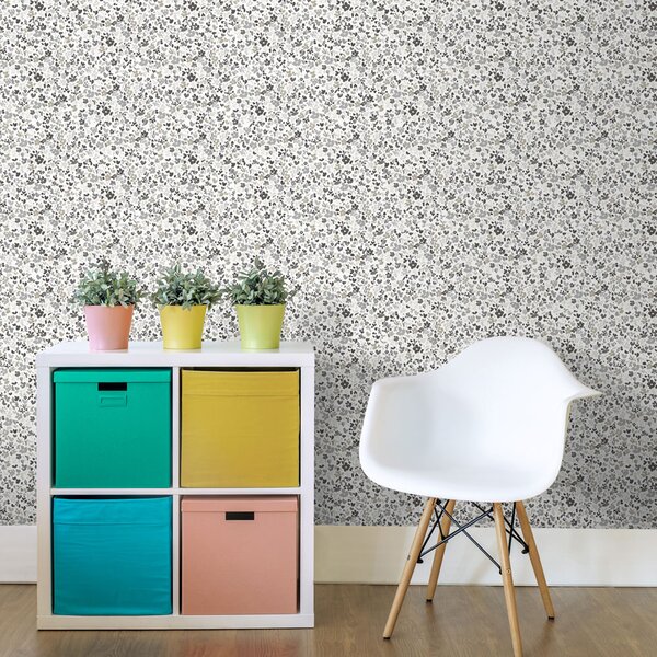 Šedo-bílá květinová vliesová tapeta na zeď, MG56667, Mika, ICH Wallcoverings