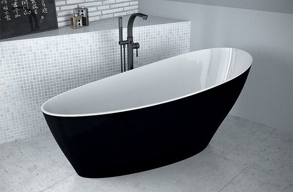 Besco Volně stojící vana z litého mramoru Keya BW Matt 165x70 Barva: Bílá/černá, Rozměry (cm): 163,5x70,5, Typ a barva výpustě: Click-Clack standard, chrom