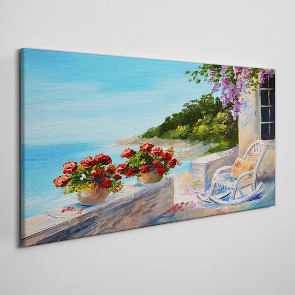 Obraz na plátně Obraz na plátně Pobřeží květy mořská obloha