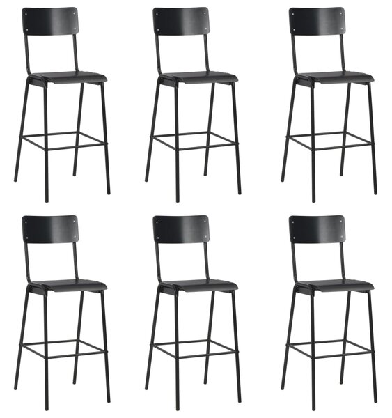 Barové židle 6 ks černé masivní překližka a ocel