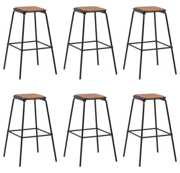 Barové stoličky 6 ks černé masivní borové dřevo a ocel