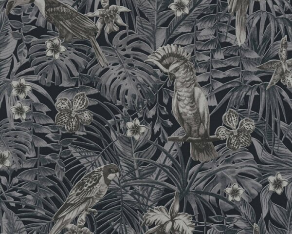 A.S. Création | Vliesová tapeta na zeď Greenery 37210-4 | 0,53 x 10,05 m | černá, šedá