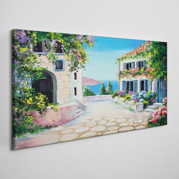 Obraz na plátně Obraz na plátně Santorini Moře květiny