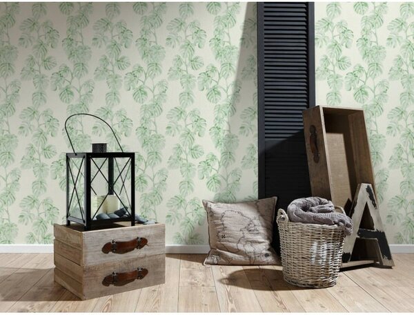 A.S. Création | Vliesová tapeta na zeď Greenery 37281-3 | 0,53 x 10,05 m | zelená, bílá