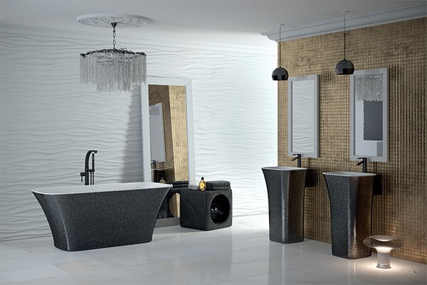 Besco Volně stojící vana z litého mramoru Assos Glam 160x70 Barva: Bílá/grafit, Rozměry (cm): 160x70, Typ a barva výpustě: Click-Clack standard, chrom