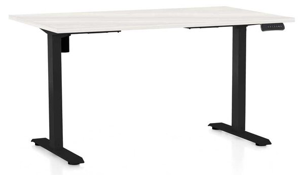 Výškově nastavitelný stůl OfficeTech B, 120 x 80 cm, černá podnož, bílý jasan