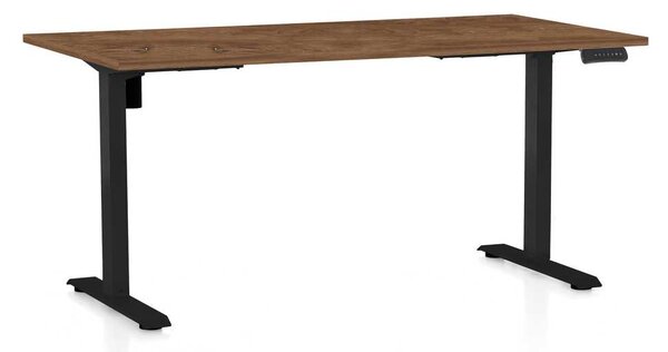 Výškově nastavitelný stůl OfficeTech B, 160 x 80 cm, černá podnož, dub silverjack