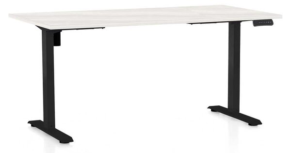 Výškově nastavitelný stůl OfficeTech B, 160 x 80 cm, černá podnož, bílý jasan