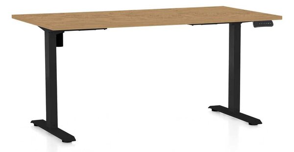 Výškově nastavitelný stůl OfficeTech B, 160 x 80 cm, černá podnož, dub kamenný