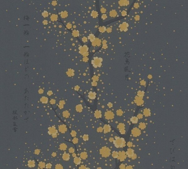 A.S. Création | Vliesová tapeta na zeď Asian Fusion 37469-3 | 0,53 x 10,05 m | zlatá, černá, metalická, šedá