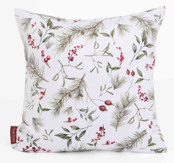 MK Lůžkoviny Vánoční povlak na polštář Velvet 40 x 40 cm - Cesmíny bílé