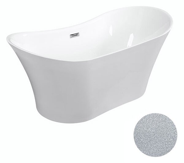 Besco Akrylátová volně stojící vana Amber Glam S 170x80 Barva: Bílá/stříbrná, Rozměry (cm): 170x80, Typ a barva výpustě: Click-Clack s přepadem, grafit