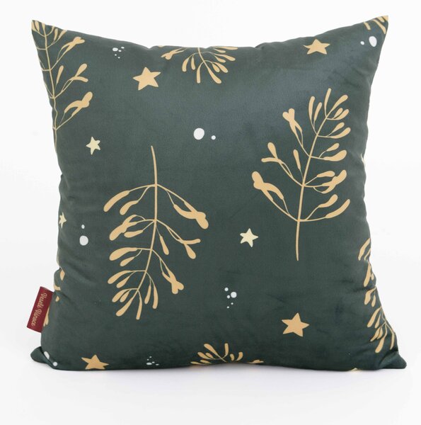 MK Lůžkoviny Vánoční povlak na polštářek Velvet 40 × 40 cm - Jmelí tmavě zelené