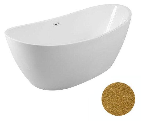 Besco Akrylátová volně stojící vana Ayla Glam Z 170x80 Barva: Bílá/zlatá, Rozměry (cm): 170x80, Typ a barva výpustě: Click-Clack s přepadem, černá