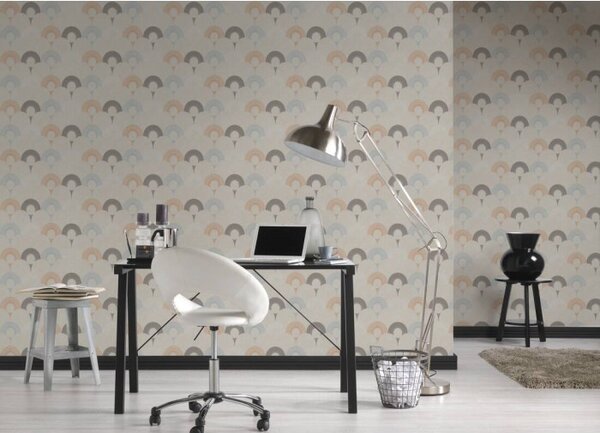 A.S. Création | Vliesová tapeta na zeď Pop Style 37480-3 | 0,53 x 10,05 m | modrá, metalická, oranžová, šedá