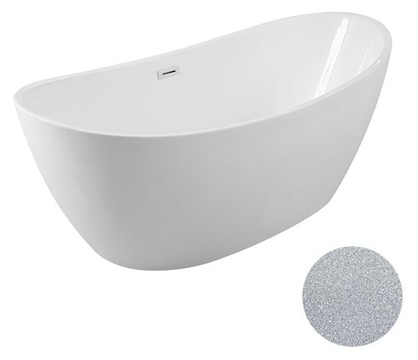 Besco Akrylátová volně stojící vana Ayla Glam S 170x80 Barva: Bílá/stříbrná, Rozměry (cm): 170x80, Typ a barva výpustě: Click-Clack s přepadem, černá
