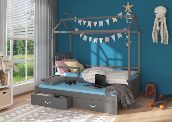 Dětská postel domeček Bambo se zábranou 80x180 cm Grafitově šedá