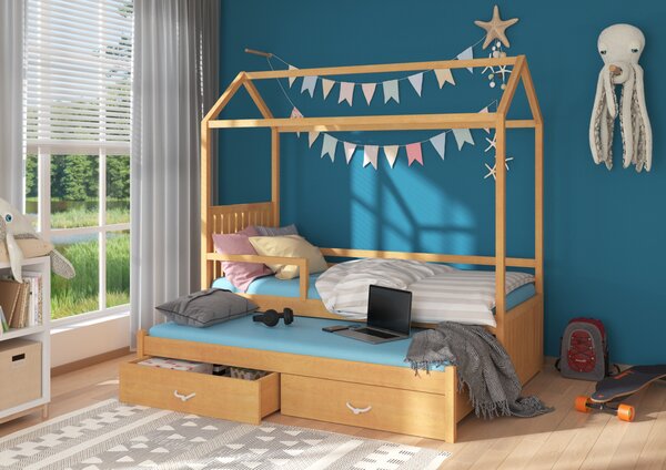 Dětská postel domeček Bambo se zábranou 80x180 cm Buk