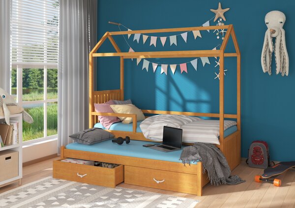 Dětská postel domeček Bambo se zábranou 80x180 cm Olše