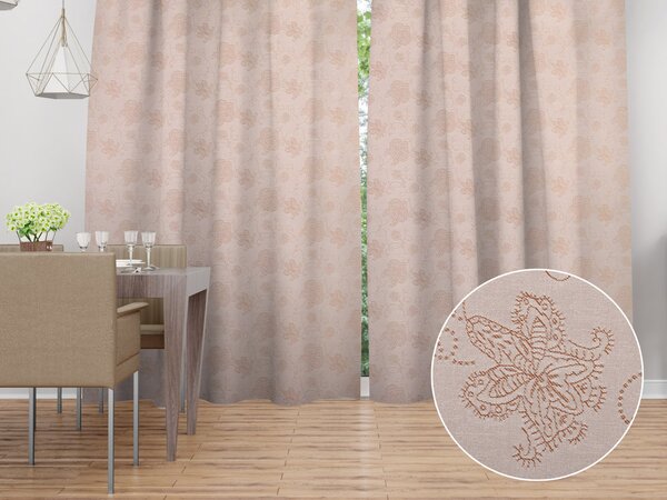 Biante Dekorační závěs TF-129 Hnědé květované ornamenty na šedobéžovém 150x140 cm