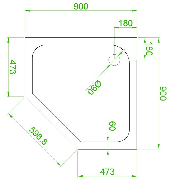 BPS-koupelny Pětiúhelníkový sprchový kout HYD-PK06B 90x90 černá/transparent + vanička HYD-PSV-ST07B bílá
