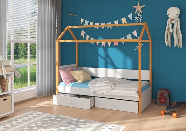 Dětská postel Quido 80x180 cm domeček Olše/šedá