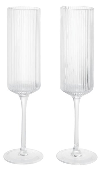 FERM LIVING Skleničky na šampaňské Ripple Flutes, Clear, sada 2 kusů