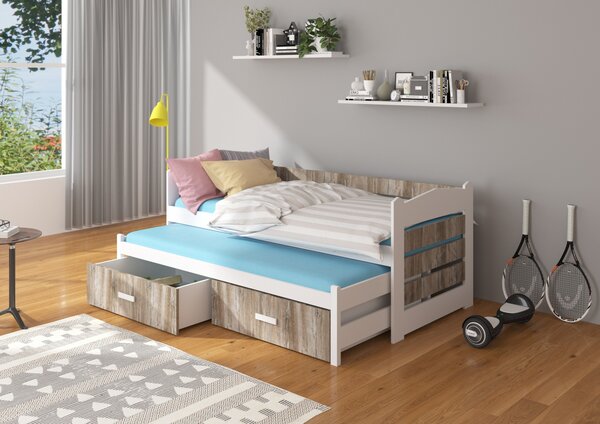 Dětská postel 90x200 cm s přistýlkou Zeya Bílá/dub šedý