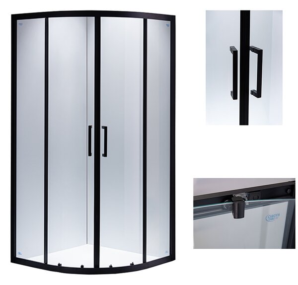 BPS-koupelny Čtvrtkruhový sprchový kout HYD-RK01A 80x80 cm černá/transparent + vanička HYD-RSV-SXL01A černá