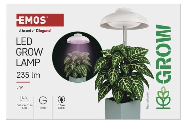 EMOS LED GROW pěstební lampa 5W, časovač, bílá