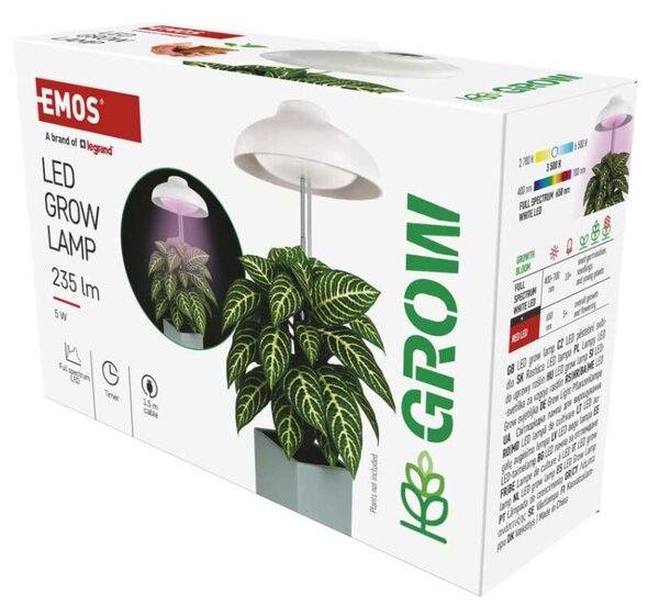EMOS LED GROW pěstební lampa 5W, časovač, bílá