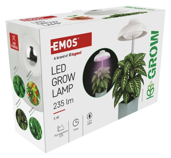 EMOS LED GROW pěstební lampa 5W, časovač, bílá