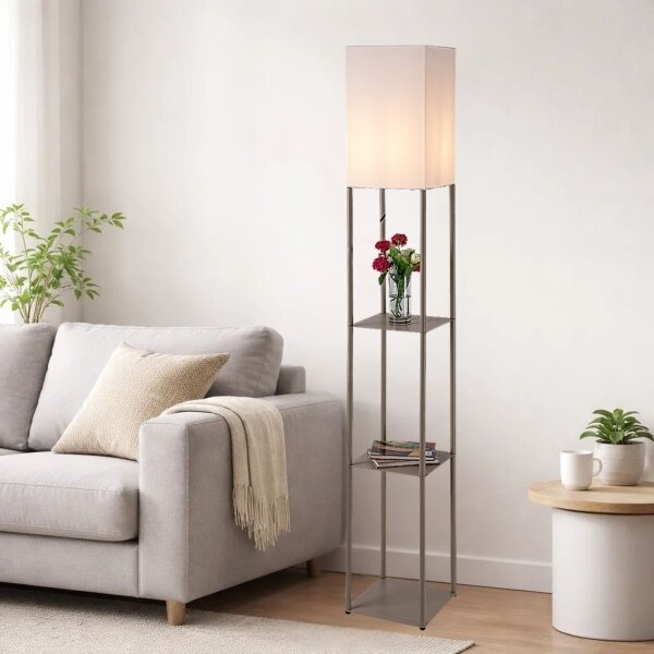 Brilagi - Stojací lampa s poličkami GRADUS 1xE27/40W/230V 150 cm šedá/béžová