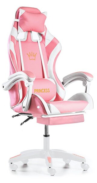 Herní křeslo HORSEKING PRINCESS s podnožkou v růžové barvě