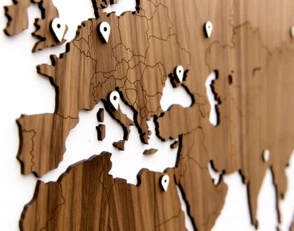 Dřevěná mapa světa Premium Timber Ořech