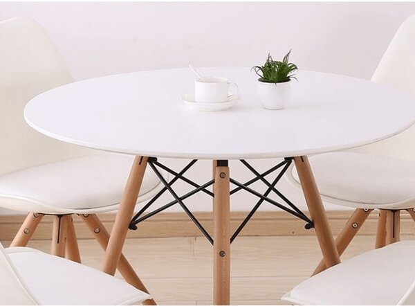 KONDELA Jídelní stůl, bílá/buk, průměr 80 cm, GAMIN 2 NEW 80