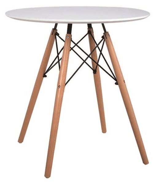 Jídelní stůl GAMIN new, průměr 60 cm, barva bílá mat, buk, kov černý