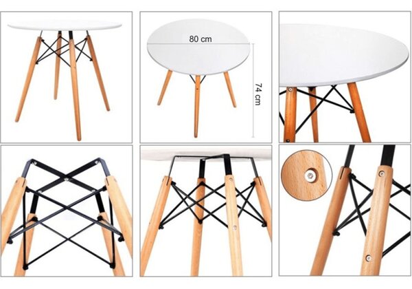 KONDELA Jídelní stůl, bílá/buk, průměr 80 cm, GAMIN 2 NEW 80