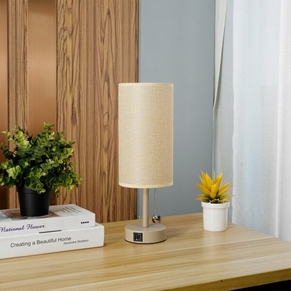 Brilagi - Stolní lampa s USB portem TABLON 1xE27/25W/230V béžová
