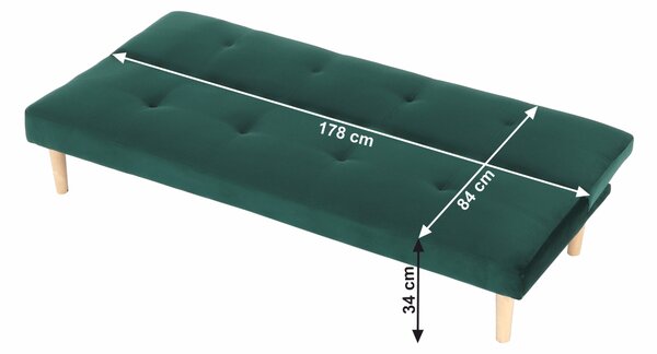 KONDELA Pohovka rozkládací, smaragdová Velvet látka / dub, ALIDA